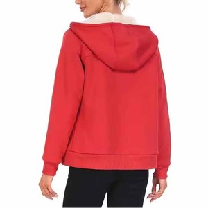 เสื้อสเวตเชิ้ตผ้าฟลีซมีฮู้ดสีแดงสำหรับผู้หญิง ซับในสีพื้น ใส่ได้ในฤดูหนาว ทรงปกติ แขนยาว - Product Image 2
