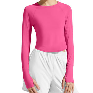 Top de Yoga Transpirable Sin Costuras de Spandex/Nylon, Top Deportivo de Cuello Redondo Ajustado de Manga Larga para Fitness y Yoga al Aire Libre - Product Image 1