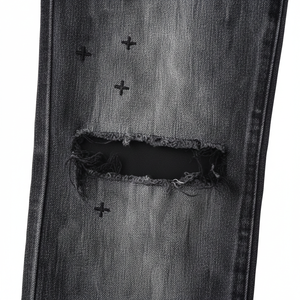 Pantalons en jean pour hommes, fabriqués en usine, services OEM, style formel vintage, effet usé, coupe slim, vêtements urbains, en coton, vente en gros à prix abordable - Product Image 4