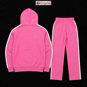 Pink <b>Mens</b> Tracksuit Set Custom Logo Pullover Hoodie <b>Jogger</b> Pants <b>White</b> Side Stripe Fleece Streetwear Sportswear Wholesale Sets - Product Image 6