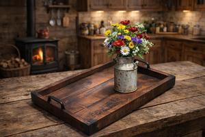 Plateau de rangement et de service rustique avec bords surélevés, poignées faciles à saisir, style farmhouse, parfait pour la décoration et l'organisation - Product Image 5