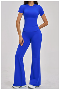 Nouvel ensemble de sport 2 pièces côtelé uni, respirant et à séchage rapide, coupe ajustée, pour femme, idéal pour le yoga et la course à pied, référence 2546 - Product Image 3