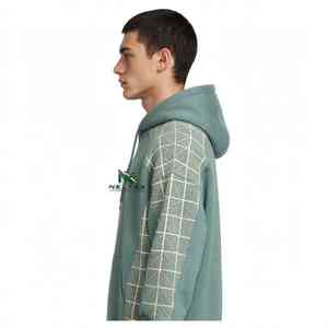 NEXTEX Sweat à capuche unisexe en molleton de coton doux, motif veine de feuille quadrillé, couleur crème sauge, chaud et graphique - Product Image 4