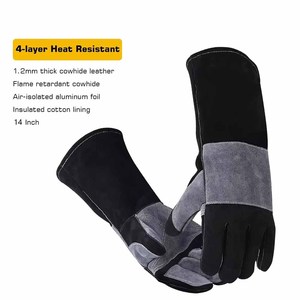 Premium Quality Cowhide Split Leather Reinforced Welding <b>Gloves</b> Long Cuff Heavy Duty Firefighting Construction Bbq <b>Gloves</b> - Product Image 3