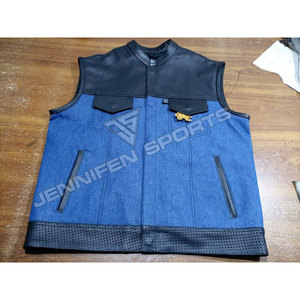 Gilet de moto pour homme OEM ODM, respirant, coupe-vent, en cuir perforé et tissu denim, grande taille, haute qualité, vente en gros d'usine - Product Image 1