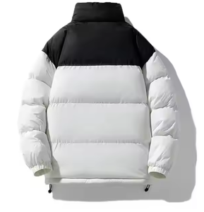 Blouson matelassé à col montant pour homme et femme, imprimé à carreaux et lettres, avec capuche, rembourrage épais en coton, respirant, coupe-vent, personnalisable pour l'automne - Product Image 2