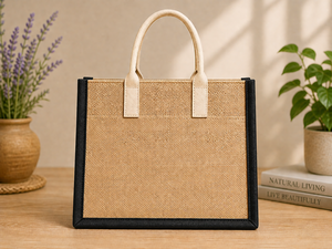 Bolsa de Yute Laminada con Estampado de Lavanda, Bolsillo con Cremallera, Ecológica, Reutilizable, Asa de Cuerda, Personalizable, Venta al Por Mayor - Product Image 5