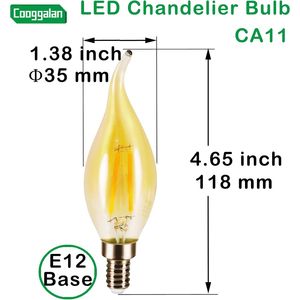 Bombilla LED Candelabro E12 Ámbar Regulable de 25 Vatios Equivalente, CA11 2W, Filamento Decorativo con Punta de Llama para Lámparas de Araña - Product Image 3