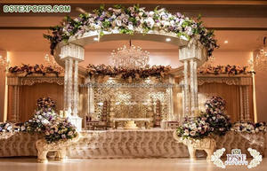 Decoración Tradicional de Mandap para Bodas Tamilas e Indias, Mandap Redondo de FRP Dorado, Mandap de Boda Tallado en Dorado Deslumbrante, EE. UU. - Product Image 3