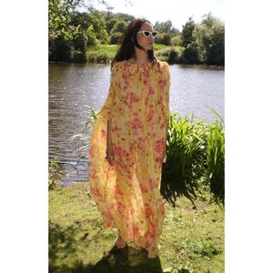 Vestido Maxi Kaftan Floral Amarillo para Mujer, Estilo Boho, Holgado, para Playa, Vestido de Verano para Resort - Product Image 3