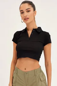 Polo Corto Moderno para Mujer, Corte Ajustado, Tejido de Algodón Acanalado, Top de Moda para Dama - Product Image 6