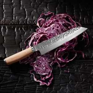 Cuchillos de chef Kiritsuke Premier Blonde de 8 pulgadas, hoja de acero de Damasco martillada, cuchillos de cocina con mango de madera para profesionales - Product Image 6