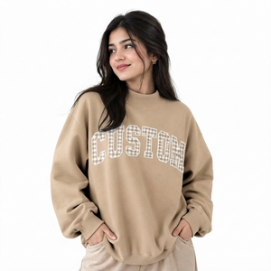 Sudadera Oversize de Cuello Alto para Mujer, de Algodón y Felpa, Corte Holgado, Dobladillo Acanalado, Proveedor de Fábrica ODM - Product Image 1