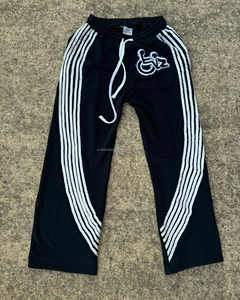 กางเกงขายาวกันยับสำหรับผู้ชายมีหลายสีพิมพ์ลายเองมีแถบด้านข้างและเอวรูดสีพื้นย้อมสี - Product Image 3