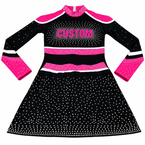 Robe de cheerleading personnalisée pour femmes, col haut, strass, manches longues, tenue de danse scintillante, uniforme de cheerleading, costume de scène en cristal - Product Image 1