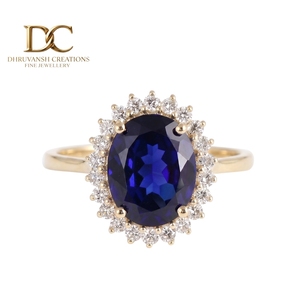 Anillo de Oro Sólido de 14 Quilates de Lujo con Diamante Cultivado en Laboratorio y Zafiro Azul Real, Joyería Fina para Mujer, Fabricante de Joyas de Boda - Product Image 1