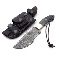 Couteau de chasse tendance en acier de Damas, lame Tracker, manche en bois de corne de bison, lame fixe ambidextre 6 pouces, couteau de survie extérieur