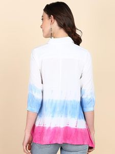 เสื้อเชิ้ตผู้หญิง Maaesa ผ้าเรยอน ทำมือ ลายมัดย้อม ติดกระดุม คอปก แขน 3/4 สำหรับฤดูใบไม้ผลิ/ฤดูร้อน สวมใส่สบาย ทรงปกติ - Product Image 2