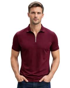 Polo de Algodón Borgoña para Hombre con Cuello de Media Cremallera, Corte Ajustado, Manga Corta, Estilo Casual de Verano, Fabricante OEM, Suministro al por Mayor - Product Image 1