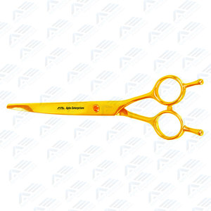 Gold Color Coated <b>Dog</b> Hair Grooming <b>Scissor</b> 7.5" Straight Blade Pet Grooming Shears with Double Adjustable Finger Rest - Product Image 2