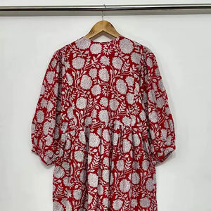 Robe en coton à fleurs rose faite à la main : Tunique bohème mini-midi - Product Image 5