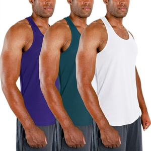 <b>Men's</b> Solid Color Quick Dry Tank Top O-Neck Sporty Knitted <b>Vest</b> Neon Green Pink <b>Black</b> - Product Image 4