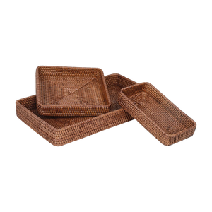 Ensemble de 3 plateaux de service décoratifs en rotin de haute qualité, faits à la main, écologiques, plateau alimentaire, couleur personnalisée, finition polie - Product Image 3