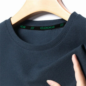 เสื้อยืดคอกลมแขนสั้นสำหรับผู้ชาย สไตล์ลำลอง ผ้าวาฟเฟิล ระบายอากาศได้ดี สีพื้น แฟชั่นเสื้อยืดผู้ชาย - Product Image 3