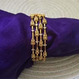 Lakshmi Diamond Lookalike Zircon Alloy Gold Plated Oxidized Polish Bangles 2*6 Ethnic Charm Bracelets for Women's Engagement - Product Image 1