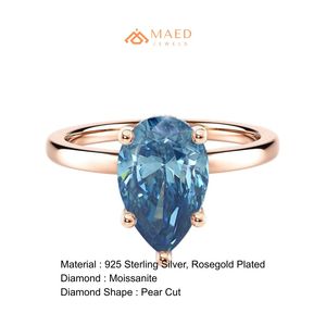 Bague en or 18 carats plaqué or avec diamant moissanite bleu en forme de poire, bague de fiançailles, bijoux de luxe pour femmes, USA - Product Image 6