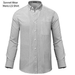 Chemise à manches longues rayée pour homme avec col et poignets contrastés boutonnés - Product Image 2
