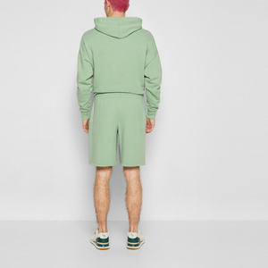Men's Casual Short Sleeve Hoodie <b>Set</b> Black Solid Blank Tracksuit Summer Sports <b>Set</b> With Elastic Waist Closure - Product Image 3