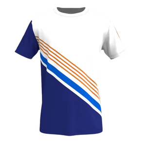 T-shirt à capuche bleu pour homme avec bordure contrastée rayée orange et blanche, manches courtes, coupe classique, tricoté, style décontracté - Product Image 2