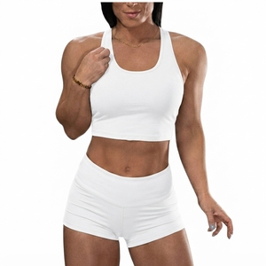 Women Solid for <b>Crop</b> <b>Top</b> Tank Set Breathable Spandex/Nylon Simple <b>Mesh</b> Button High Waist Shorts Skinny Fit V-neck Activewear All - Product Image 2