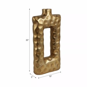 Vase de sol artisanal Contour avec texture côtelée, finition dorée contemporaine, 12,5 pouces de hauteur, pièce d'art décorative - Product Image 3