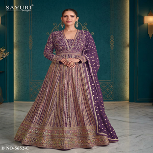 Robe Anarkali longue en soie avec broderies pour mariage et soirées, tenue traditionnelle indienne pour femmes - Product Image 4