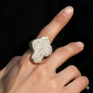 Luxury Geometric Cocktail <b>Ring</b> With Round and Baguette Cut Moissanite Pave Setting Diamond Yellow Gold Plated Unisex Party Wear - Product Image 6
