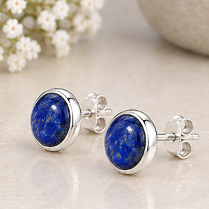 Lapis Lazuli <b>Silver</b> <b>Stud</b> <b>Earrings</b>, Natural Lapis Lazuli Gemstone <b>Earrings</b>, 925 <b>Sterling</b> <b>Silver</b> Round <b>Studs</b>, Blue Stone <b>Earrings</b>, - Product Image 1