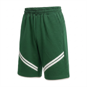 Pantalones Cortos Deportivos de Poliéster para Hombre, Color Verde, con Logotipo Personalizado, Doble Raya Diagonal Blanca, Cintura Elástica, para Entrenamiento Deportivo de Verano - Product Image 1