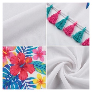 Pañuelo de Gasa con Estampado Floral Tropical para Mujer, Borde con Borlas Largas, Accesorio de Moda Casual de Verano - Product Image 4
