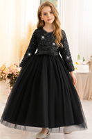 Robe de soirée d'été pour filles et enfants, en velours noir de luxe, brodée de sequins, respirante, écologique, longueur cheville, col en V, style robe de bal