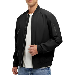 Blouson bomber noir pour homme, fermeture éclair, coupe décontractée, coupe-vent, col montant, coupe régulière, pour l'automne - Product Image 1