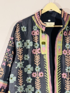 <b>Black</b> Floral Embroidered Suzani Jacket – Handmade Boho <b>Coat</b>, Artisan Festival Outerwear for unisex - Product Image 6