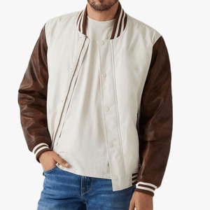 Blouson universitaire en coton pour homme, rouge et noir, à blocs de couleur, col montant, fermeture double boutonnage, décontracté, coupe-vent, chauffant, streetwear, hiver - Product Image 5