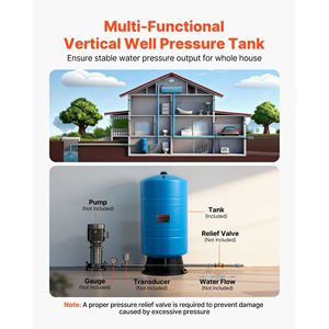 Tanque de Almacenamiento de Agua de Acero al Carbono de 20 Galones, de Alta Resistencia, Precargado y Presurizado, con Bomba Vertical para Pozos, para Sistemas de Riego en Hogares y Granjas - Product Image 5