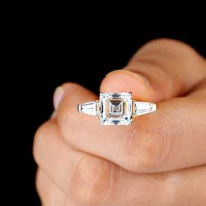 Luxury 2.02CT Asscher Cut Diamond Three Stone Ring Side Baguette Cut Lab Grown With 14K Solid Gold Wedding Surprise <b>Gift</b> <b>Her</b> - Product Image 1