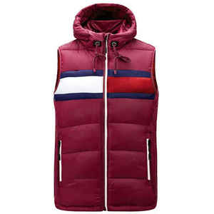 <b>Men's</b> Eco-Friendly Thick Canvas Sporty Hooded Puffer Vest with Stand Collar Front Logo Sleeveless Winter <b>Gilet</b> Zipper - Product Image 2