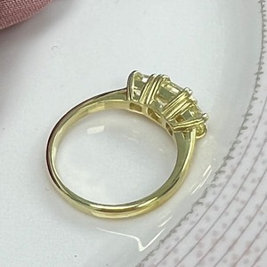 Fancy Light Yellow <b>Cushion</b> Cut Lab Created Diamond 3 Stone VVS+ Minimalist <b>Ring</b> in 14K Yellow Gold IGI Certified Sale - Product Image 2