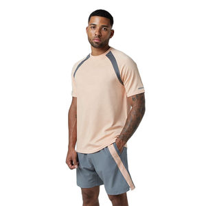 Men's Summer Color Blocking Crew Neck T-Shirt And Shorts <b>Set</b> Quick Dry <b>Knitted</b> Sporty Outfit - Product Image 6