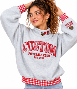 OEM Women’s <b>Mock</b> Neck Sweatshirt 100% Cotton Fleece Custom Gingham Design Boxy Fit Solid Color Autumn Winter Apparel - Product Image 3